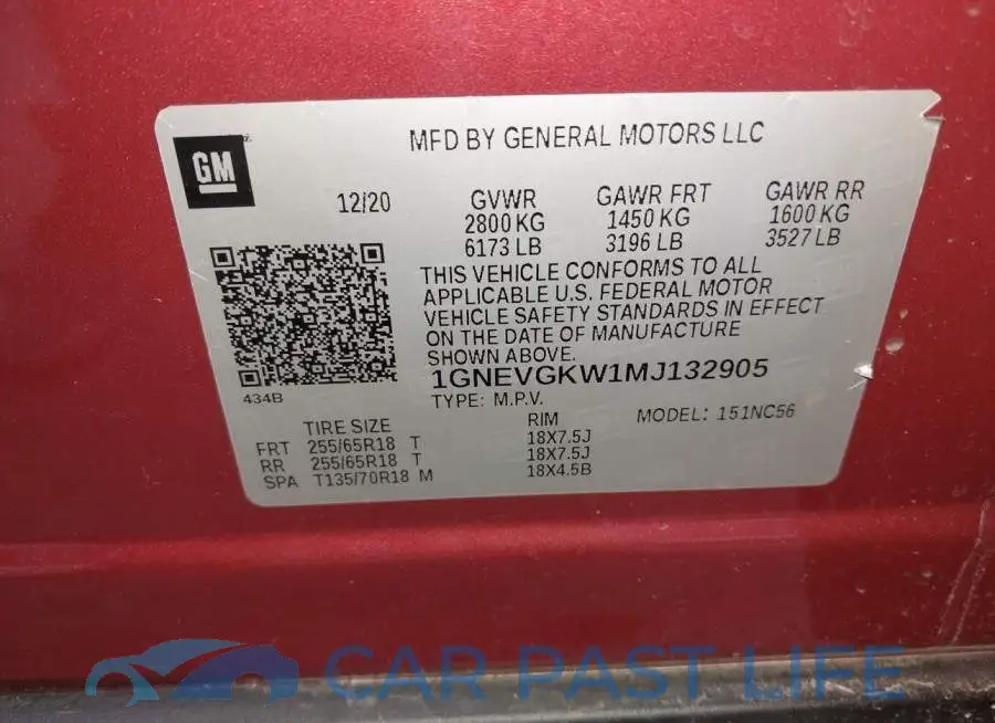 1GNEVGKW1MJ132905# 9