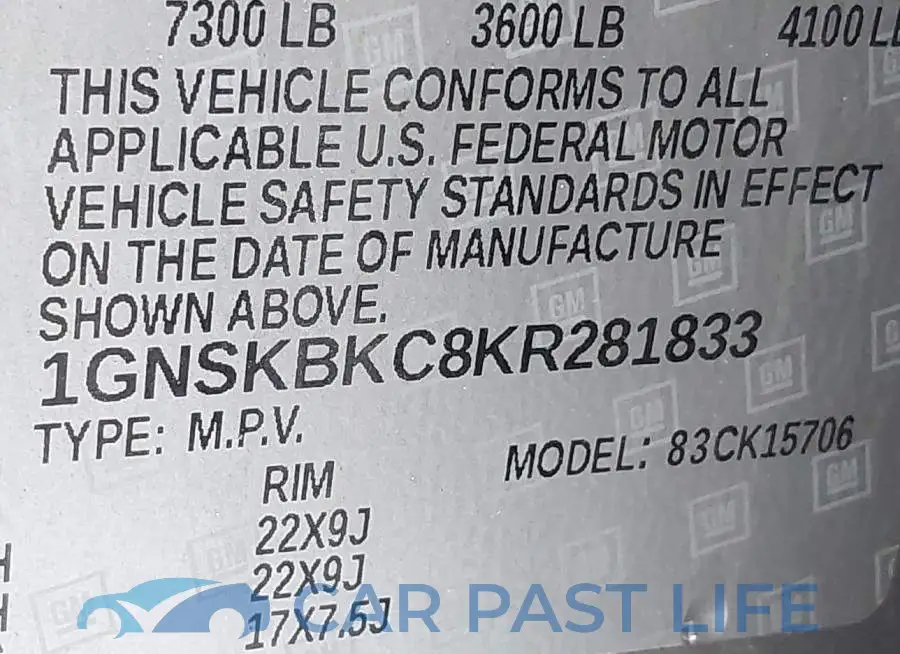 1GNSKBKC8KR281833# 9