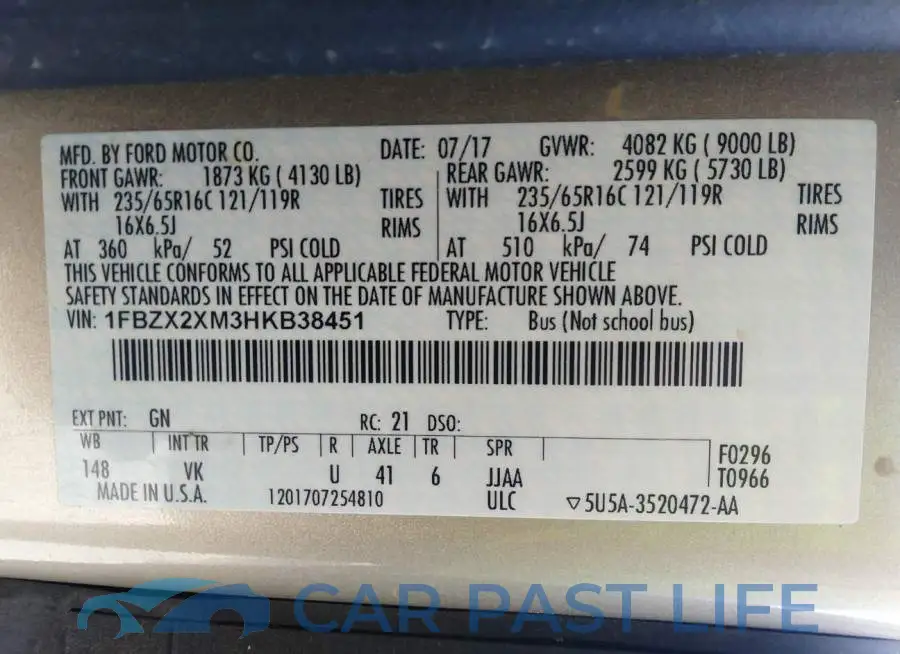 1FBZX2XM3HKB38451# 9