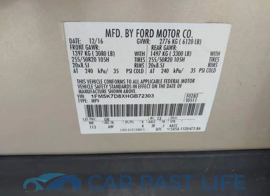 1FM5K7D8XHGB72303# 9