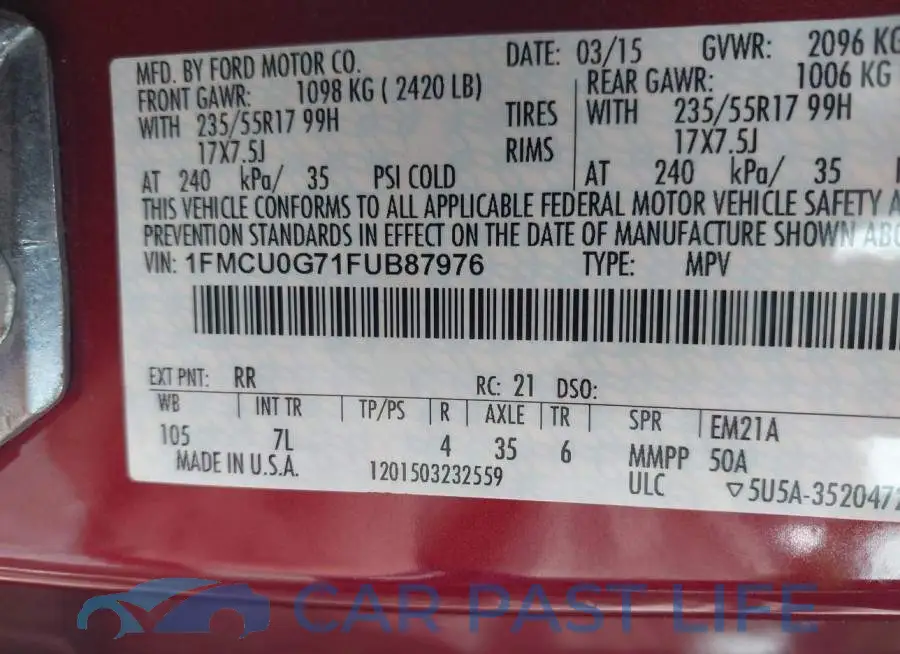 1FMCU0G71FUB87976# 9