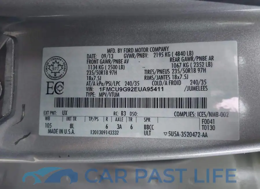 1FMCU9G92EUA95411# 9