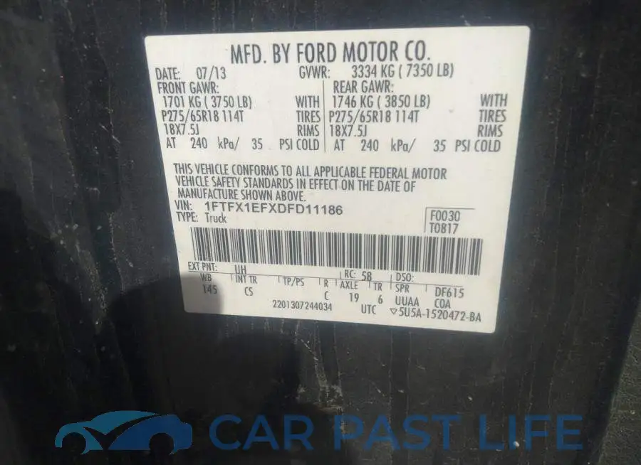 1FTFX1EFXDFD11186# 9