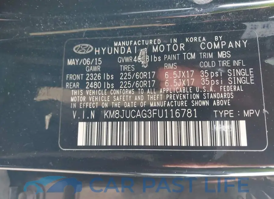 KM8JUCAG3FU116781# 9
