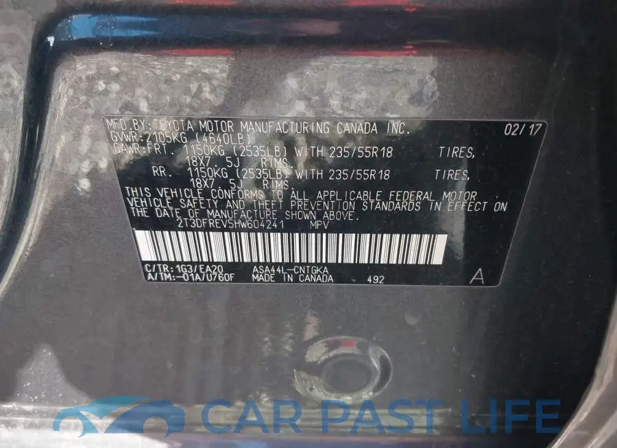 2T3DFREV5HW604241# 9