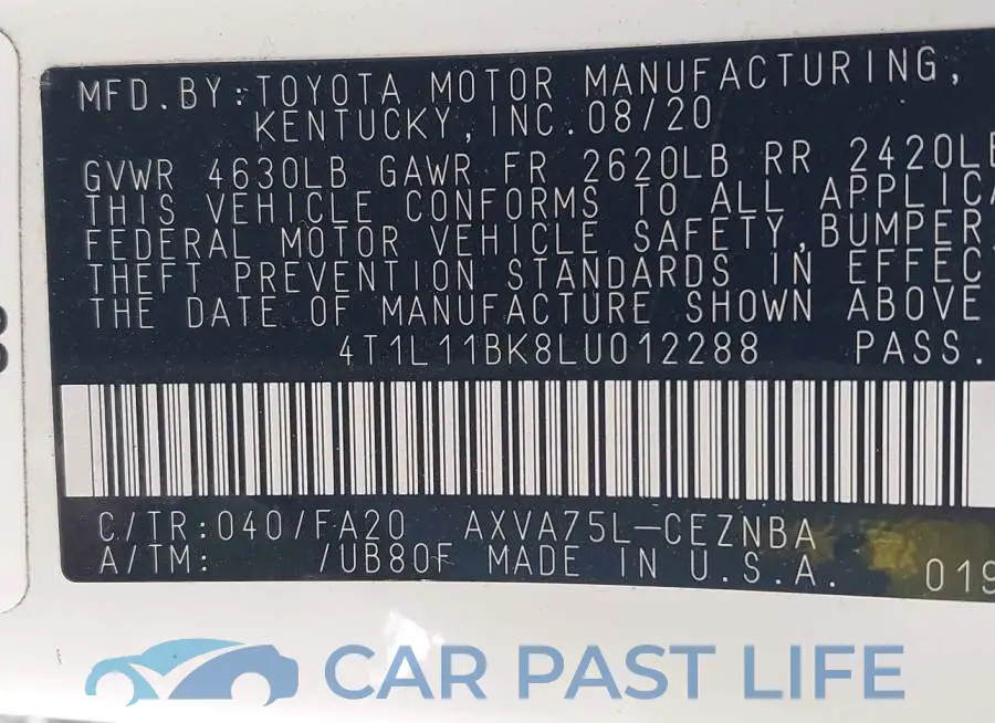 4T1L11BK8LU012288# 9