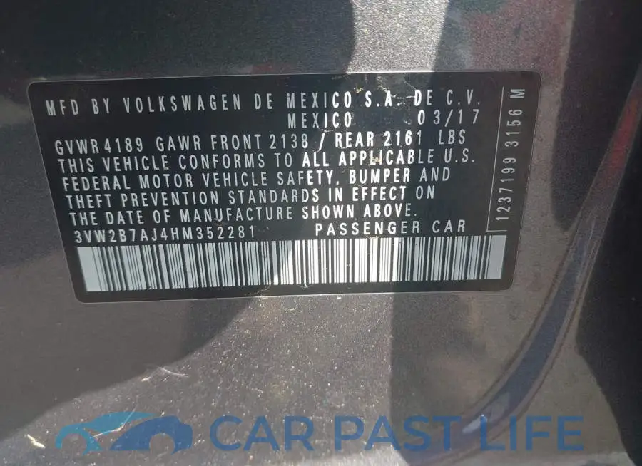 3VW2B7AJ4HM352281# 9