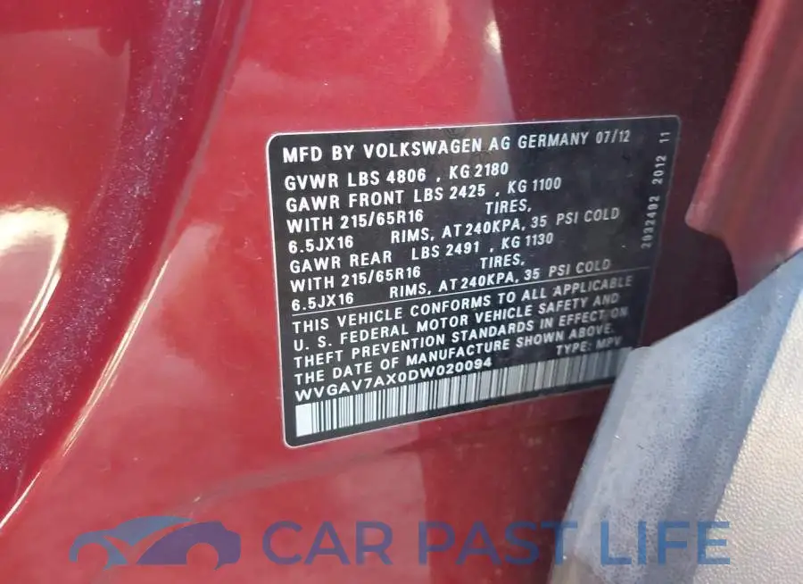 WVGAV7AX0DW020094# 9