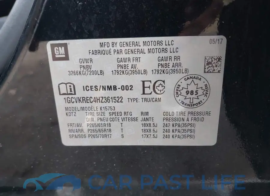 1GCVKREC4HZ361522# 9