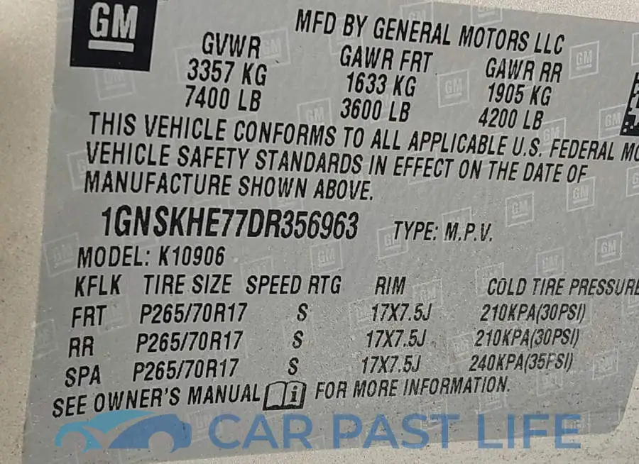 1GNSKHE77DR356963# 9
