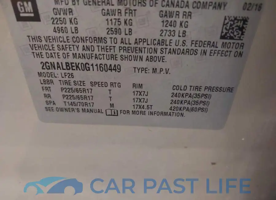 2GNALBEK0G1160449# 9