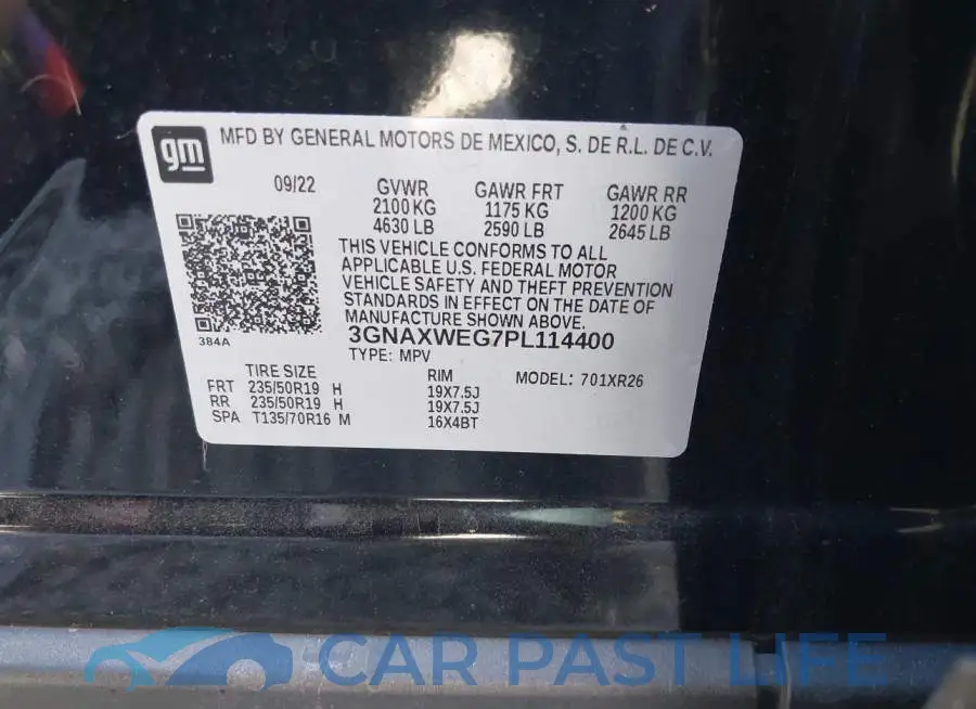 3GNAXWEG7PL114400# 9