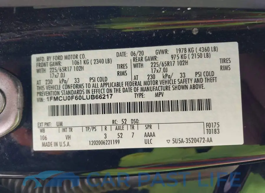 1FMCU0F60LUB66217# 9