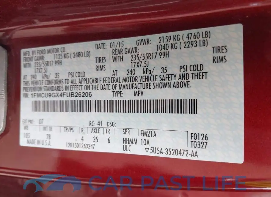 1FMCU9GX4FUB26206# 9