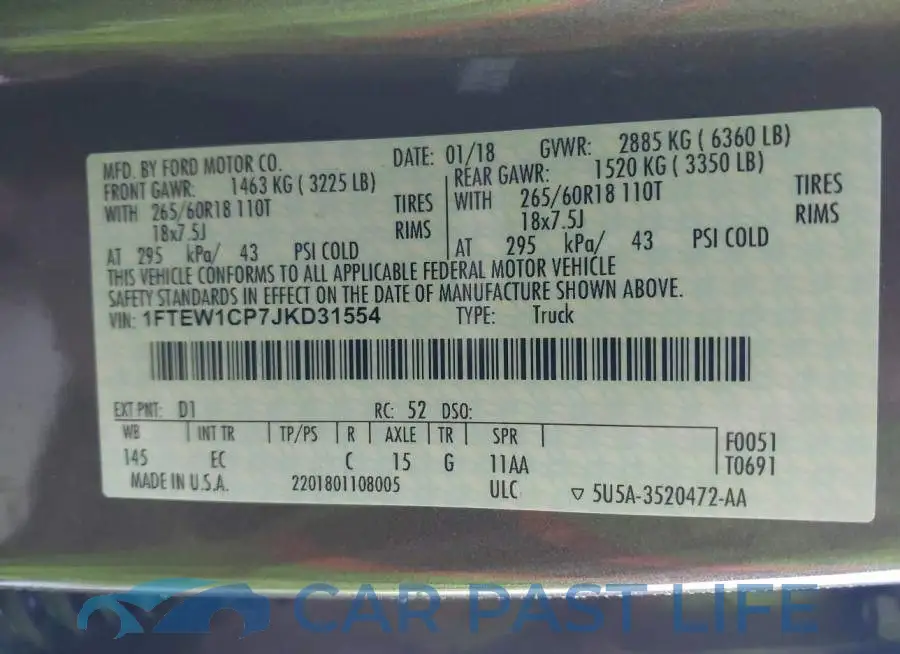 1FTEW1CP7JKD31554# 9