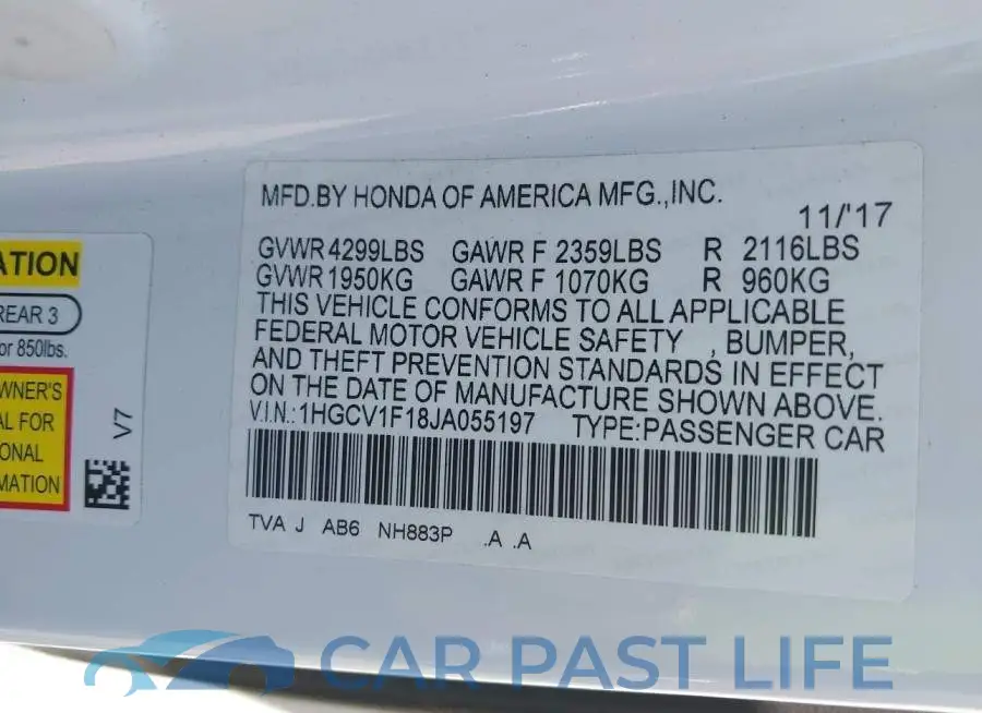 1HGCV1F18JA055197# 9