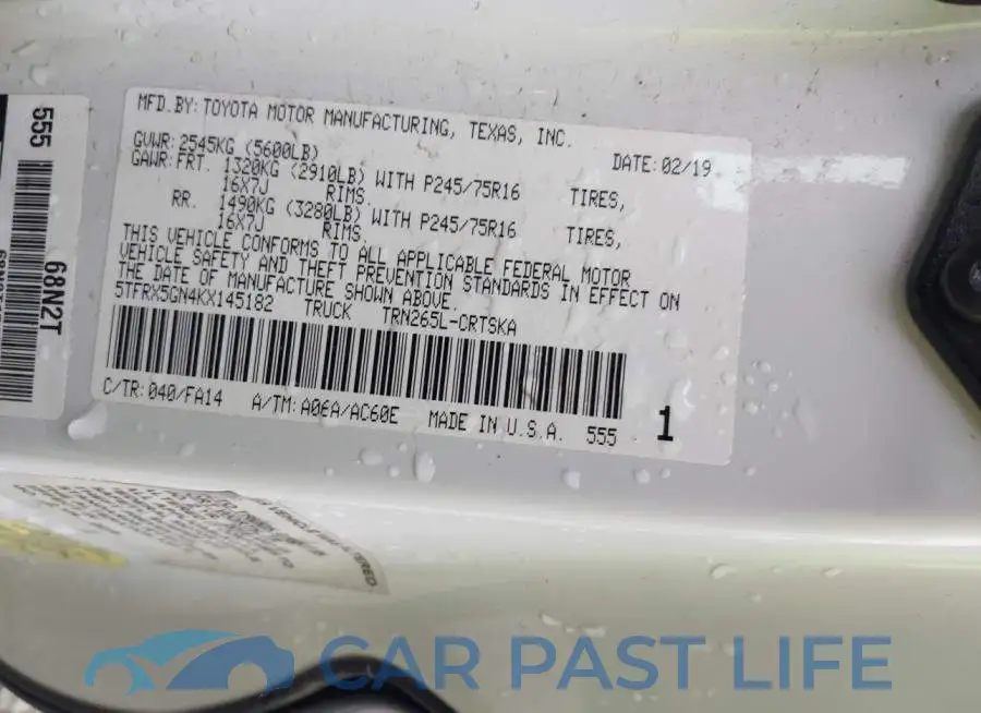 5TFRX5GN4KX145182# 9