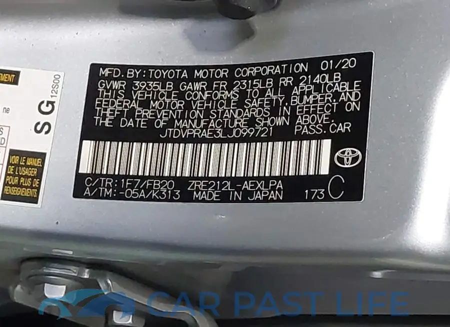 JTDVPRAE3LJ099721# 9