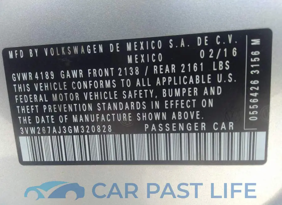 3VW267AJ3GM320828# 9