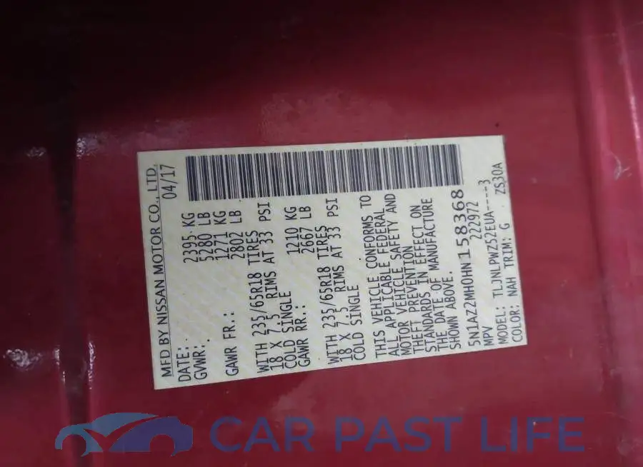 5N1AZ2MH0HN158368# 9