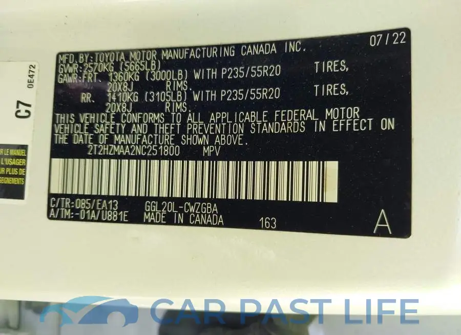 2T2HZMAA2NC251800# 9