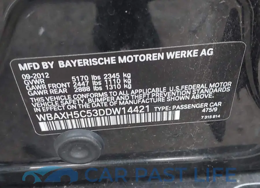 WBAXH5C53DDW14421# 9