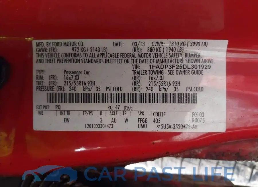 1FADP3F25DL301929# 9