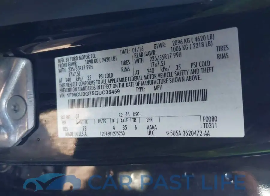 1FMCU0G75GUC38459# 9