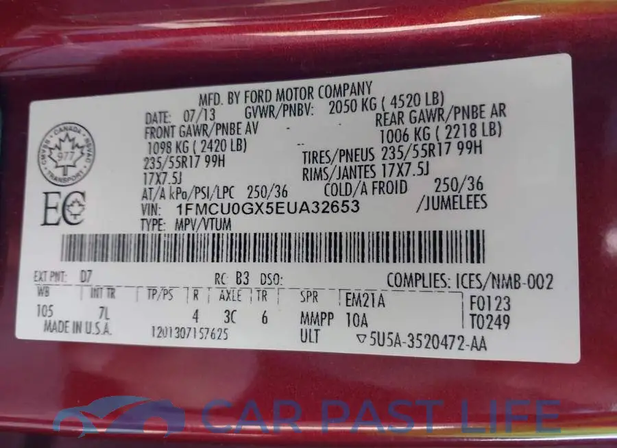 1FMCU0GX5EUA32653# 9