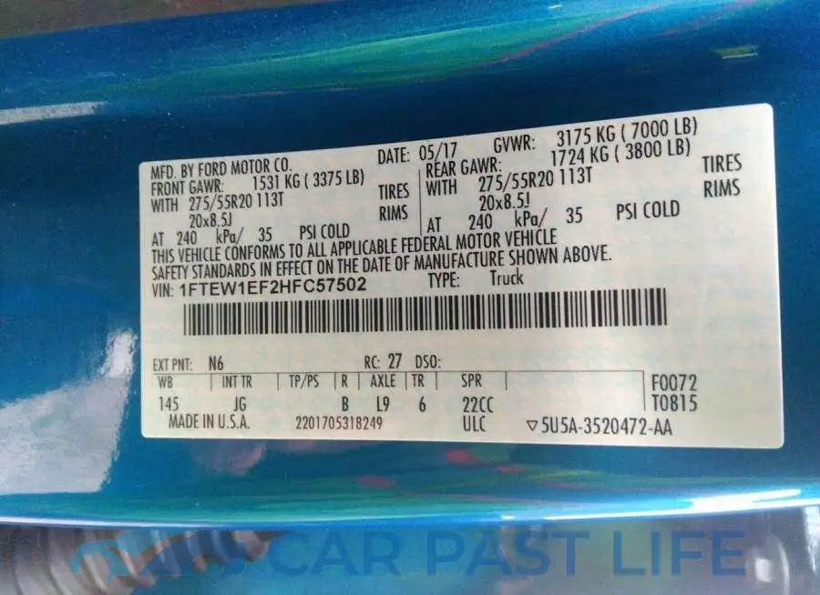 1FTEW1EF2HFC57502# 9