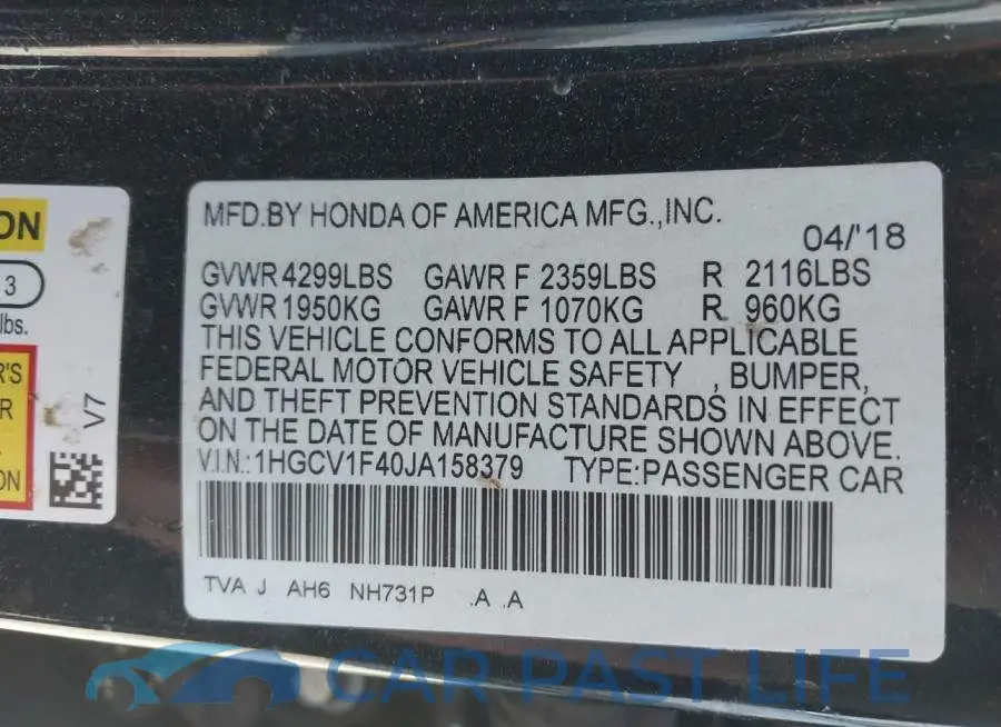1HGCV1F40JA158379# 9