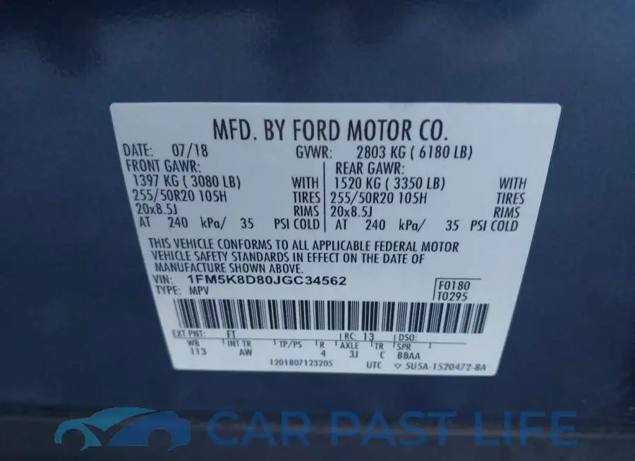 1FM5K8D80JGC34562# 9