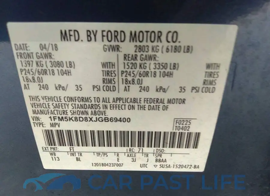 1FM5K8D8XJGB69400# 9
