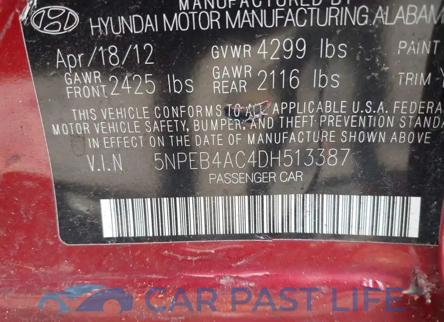5NPEB4AC4DH513387# 9