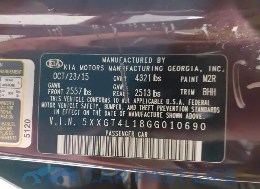5XXGT4L18GG010690# 9