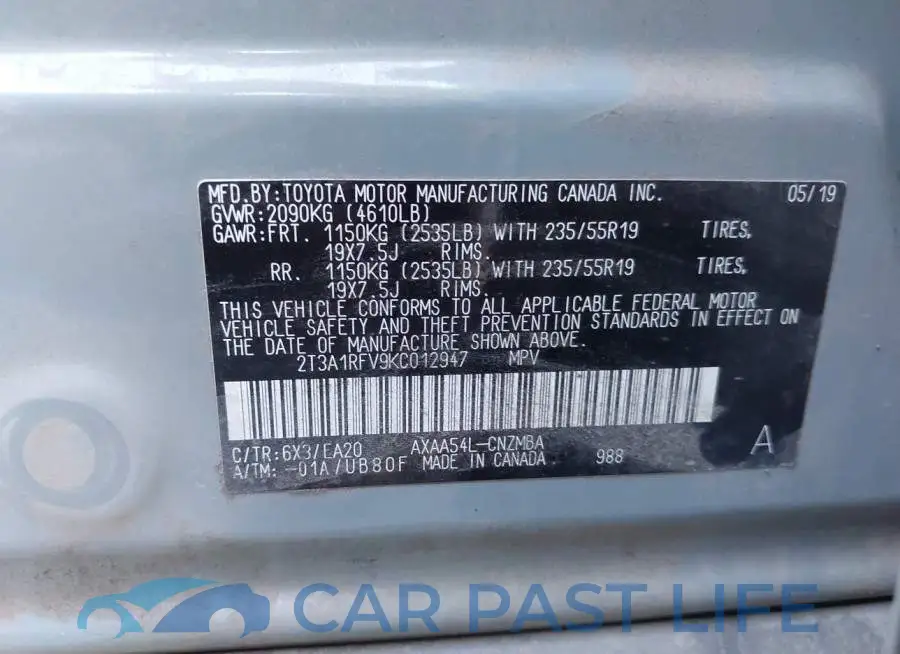 2T3A1RFV9KC012947# 9
