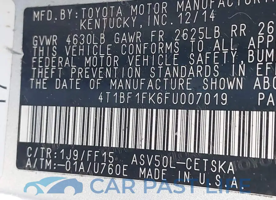 4T1BF1FK6FU007019# 9