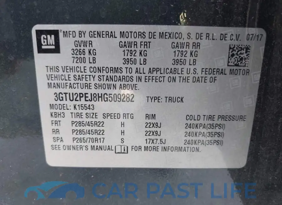 3GTU2PEJ8HG509282# 9
