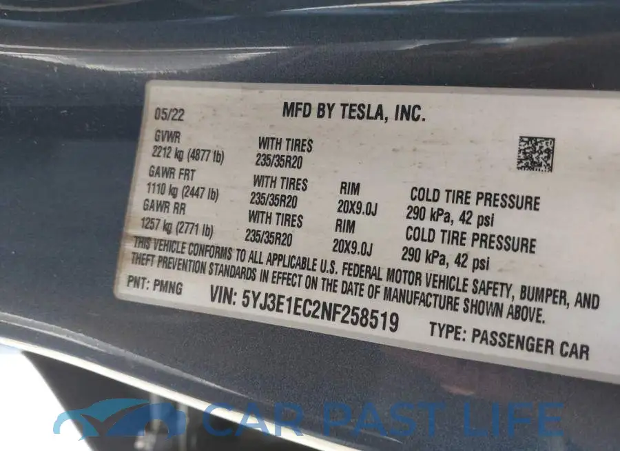 5YJ3E1EC2NF258519# 9