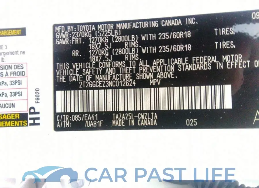 2T2GGCEZ3NC012624# 9