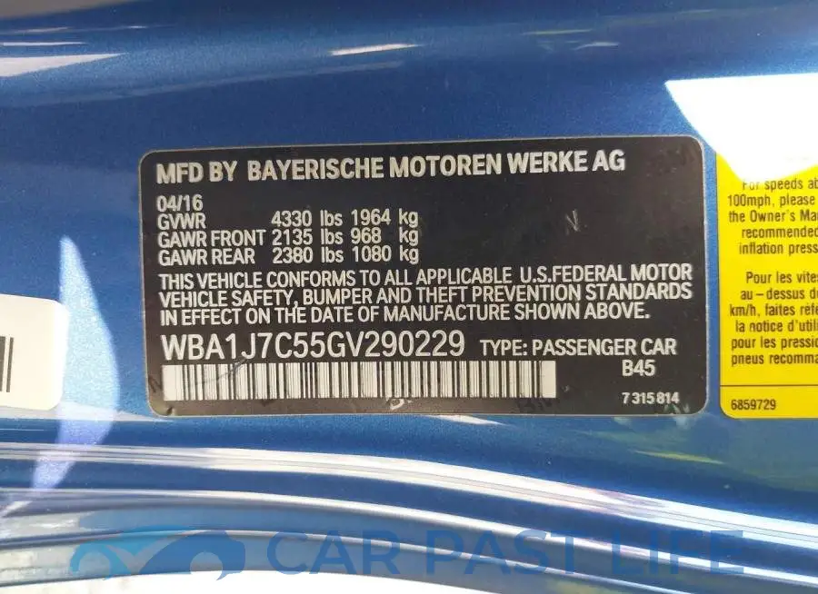 WBA1J7C55GV290229# 9