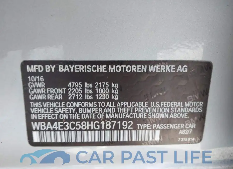 WBA4E3C58HG187192# 9