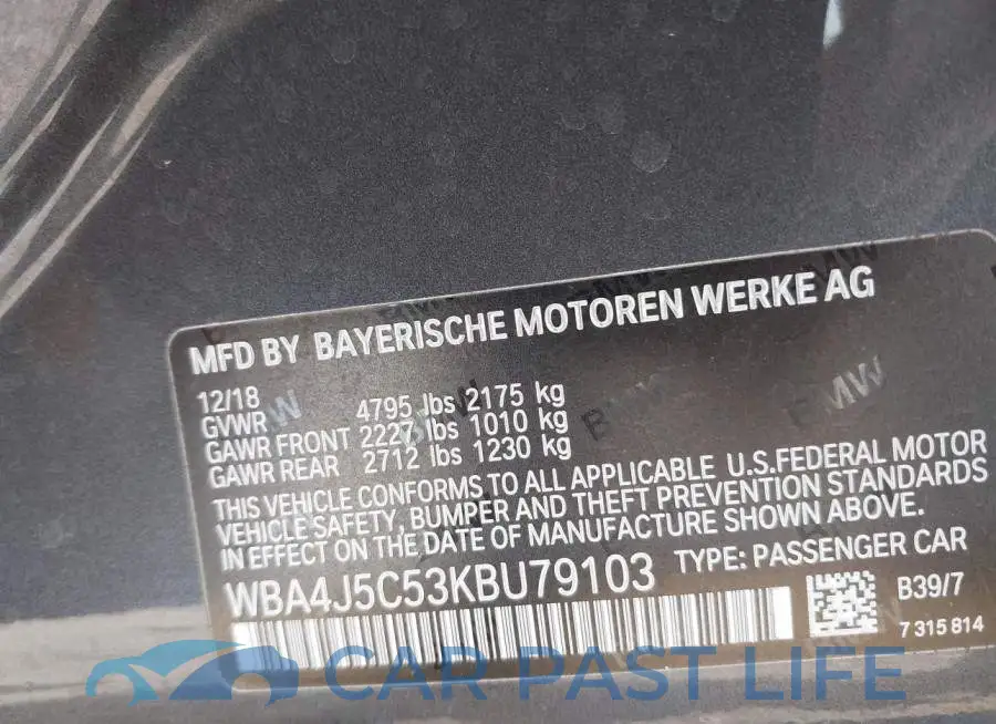 WBA4J5C53KBU79103# 9