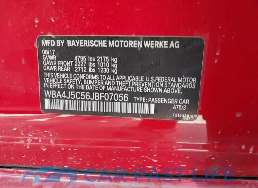 WBA4J5C56JBF07056# 9
