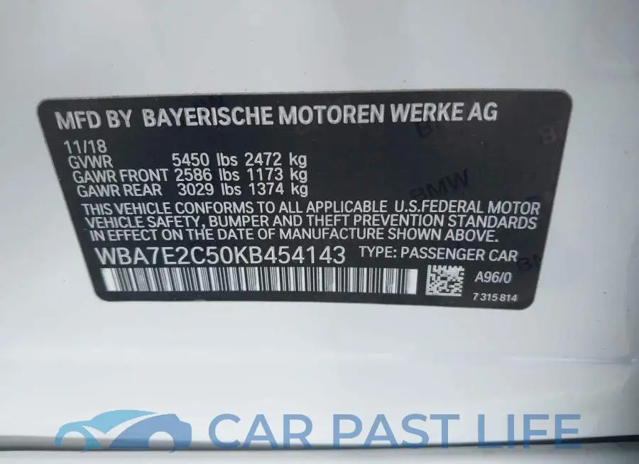 WBA7E2C50KB454143# 9