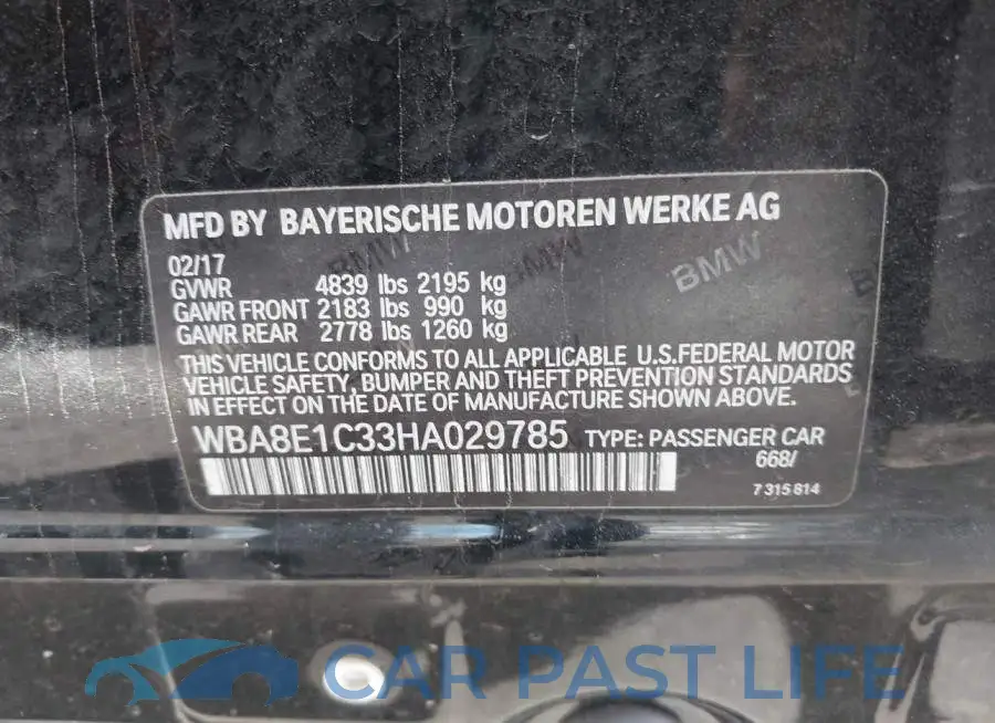 WBA8E1C33HA029785# 9