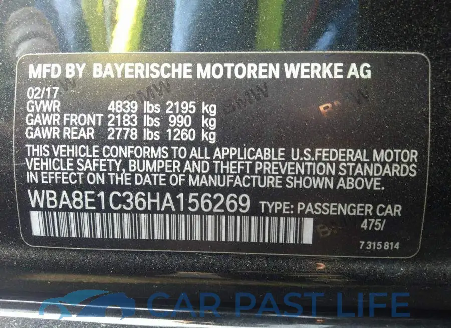 WBA8E1C36HA156269# 9