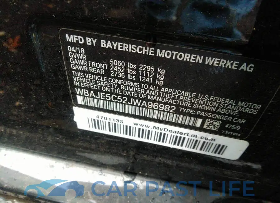 WBAJE5C52JWA96982# 9