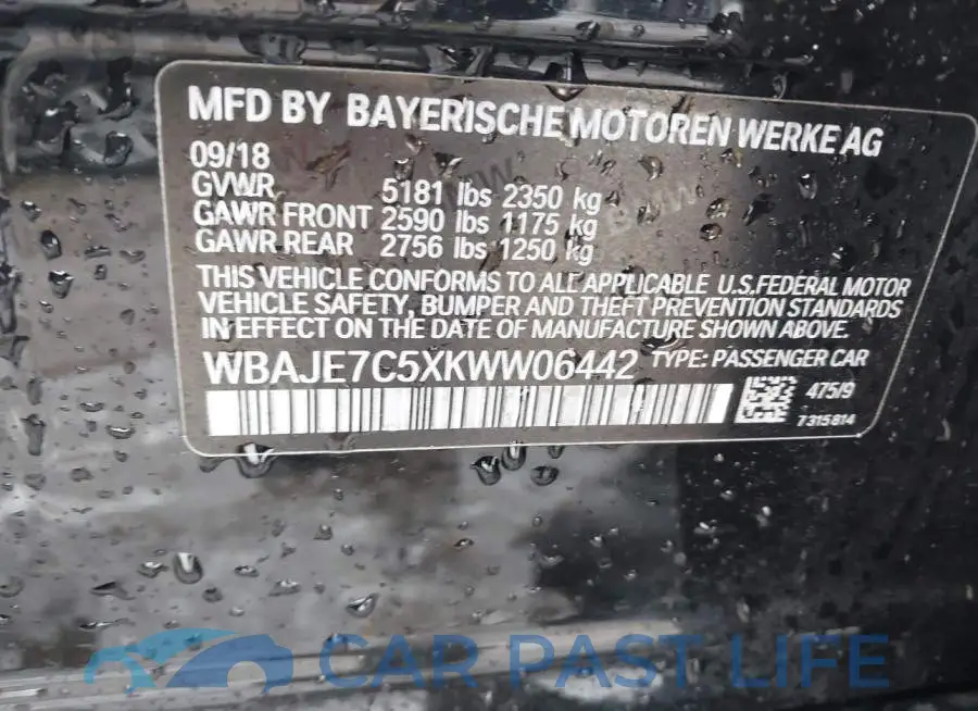 WBAJE7C5XKWW06442# 9