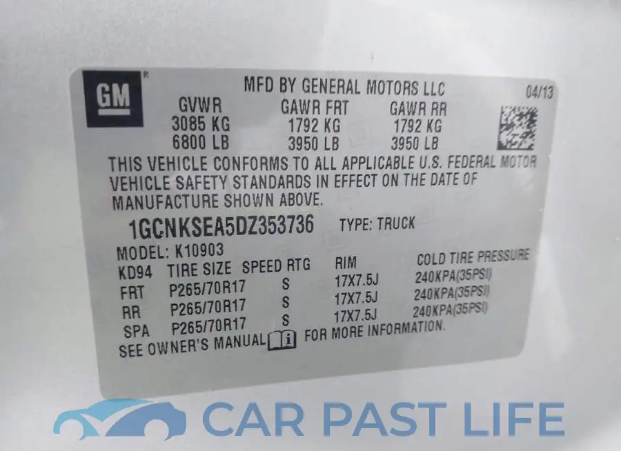 1GCNKSEA5DZ353736# 9